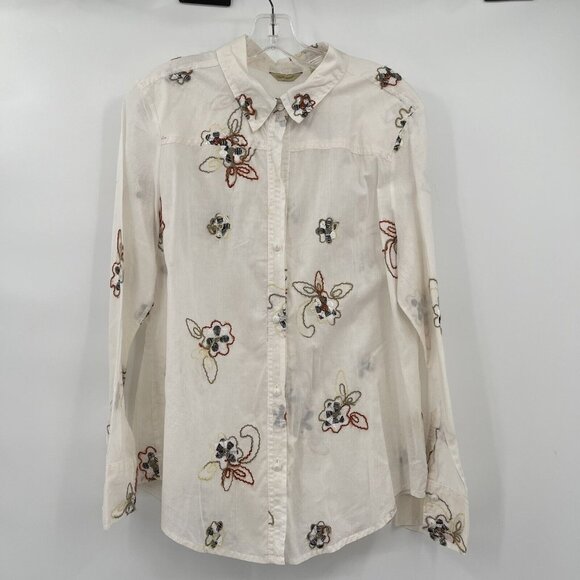 True Grit Woman’s Blouse Top Floral Embroidered Cotton Size Xl Long Sleeve - Picture 2 of 6